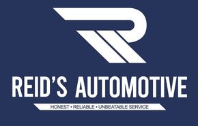 Reid&rsquo;s Automotive logo on a navy background with white stylized &ldquo;R&rdquo; and slogan &ldquo;Honest. Reliable. Unbeatable Service.&rdquo;