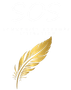 A gold feather is on a white background.
