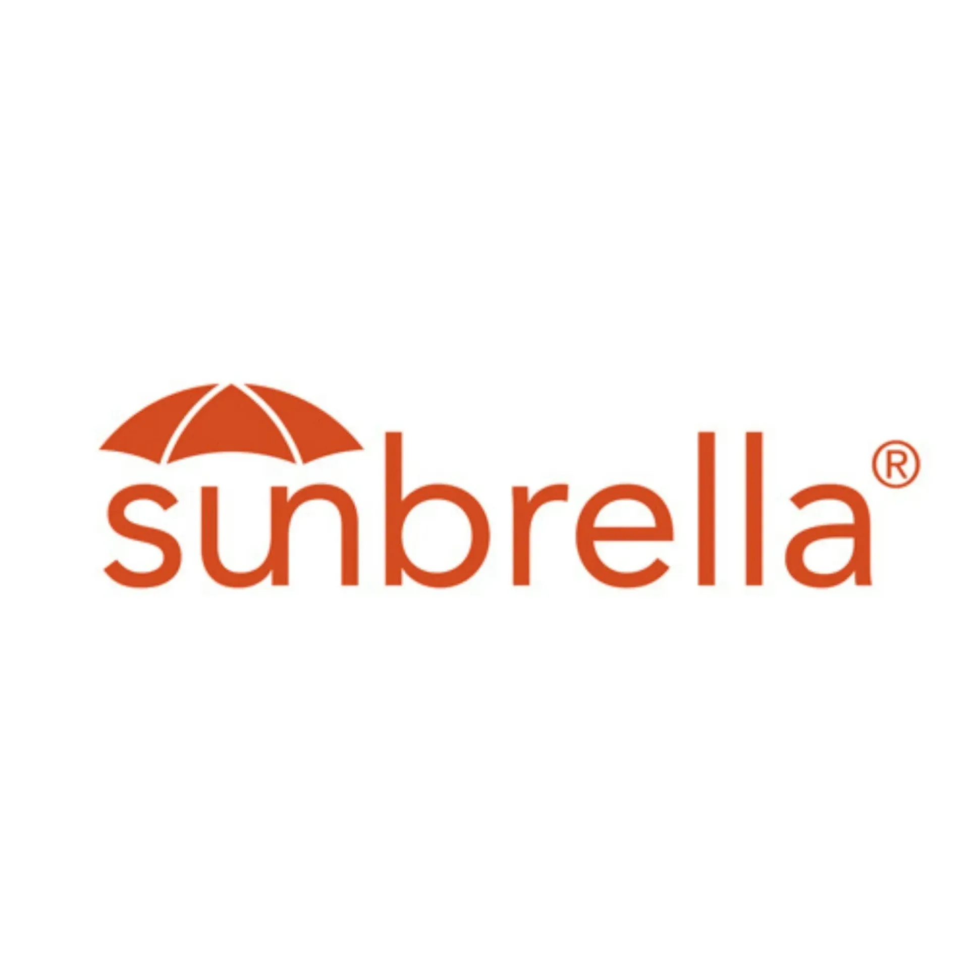 A sunbrella logo with an orange umbrella on a white background