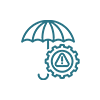 A line drawing of an umbrella covering a gear.