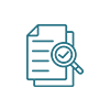 A magnifying glass is looking at a stack of papers.