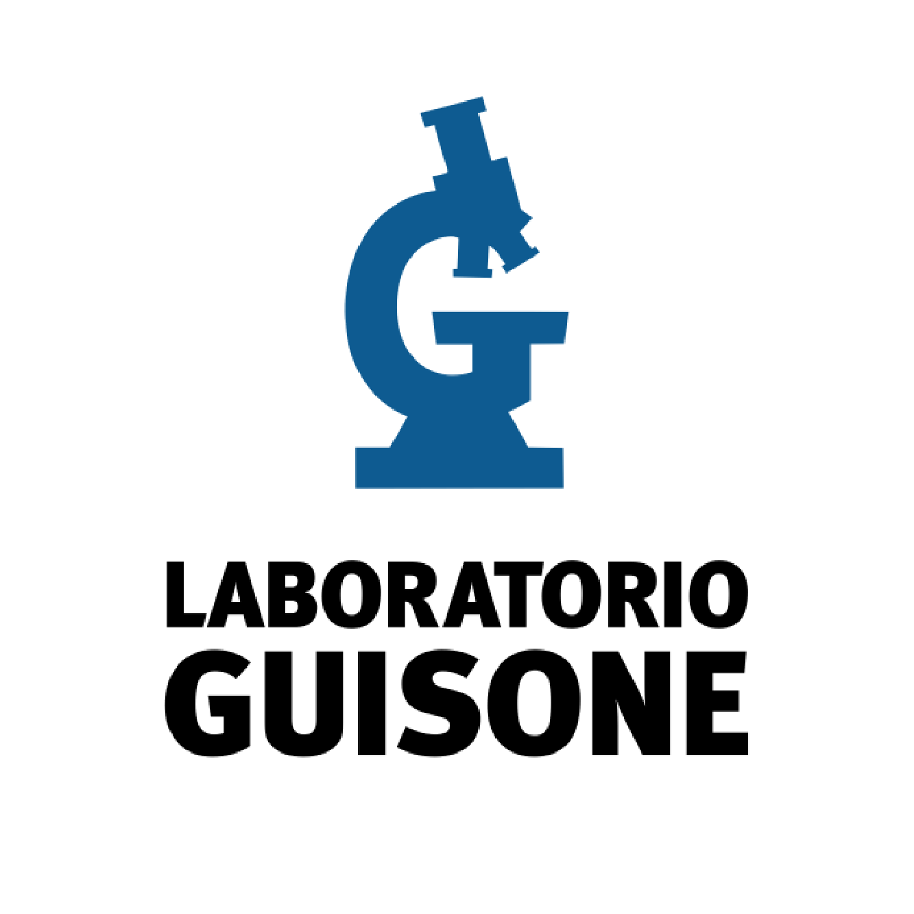 Logotipo de microscopio azul sobre el texto 