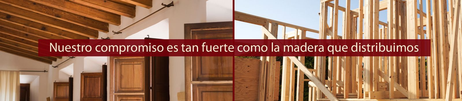Image of wooden beams and doors, with text