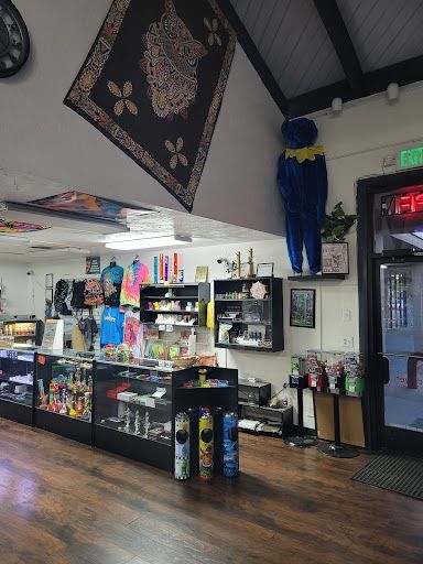 A store filled with lots of items and a sign that says exit