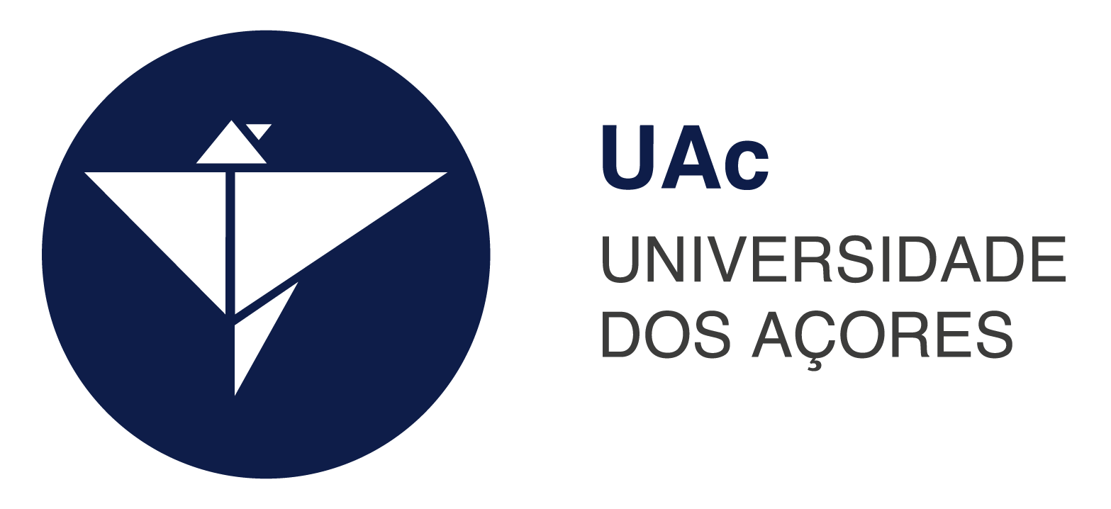 Logo of the University of the Azores with a blue circle and a white bird-like shape, and text