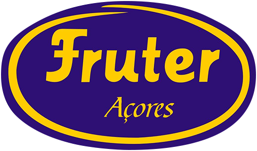 Logo for Fruter Açores, purple oval with gold outline, gold text.
