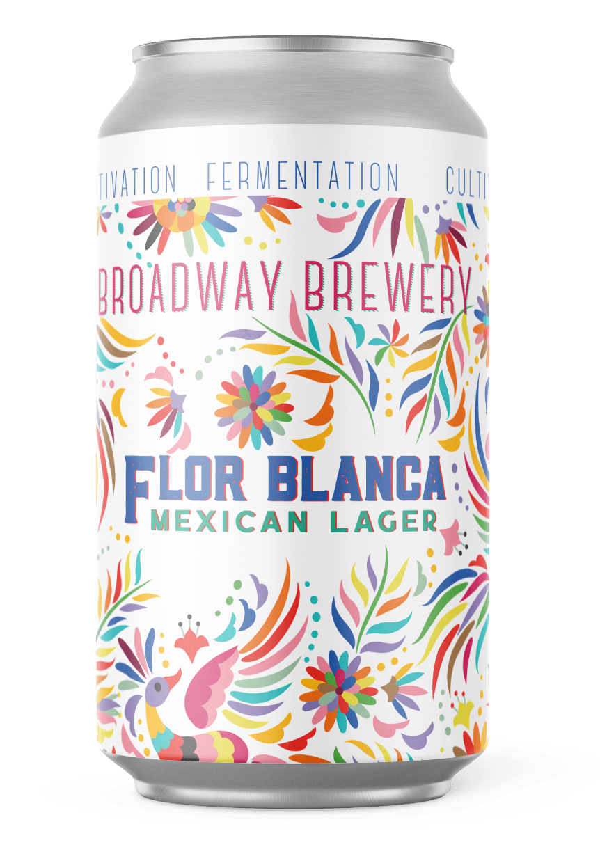 A can of flor blanca mexican lager from broadway brewery