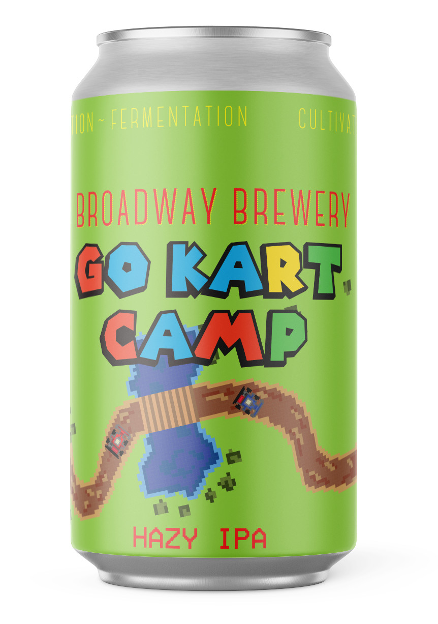 A can of broadway brewery go kart camp hazy ipa