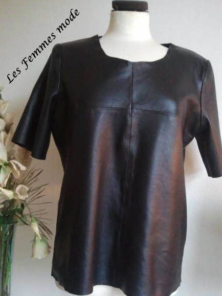 Zwarte leren shirt iets A-lijn