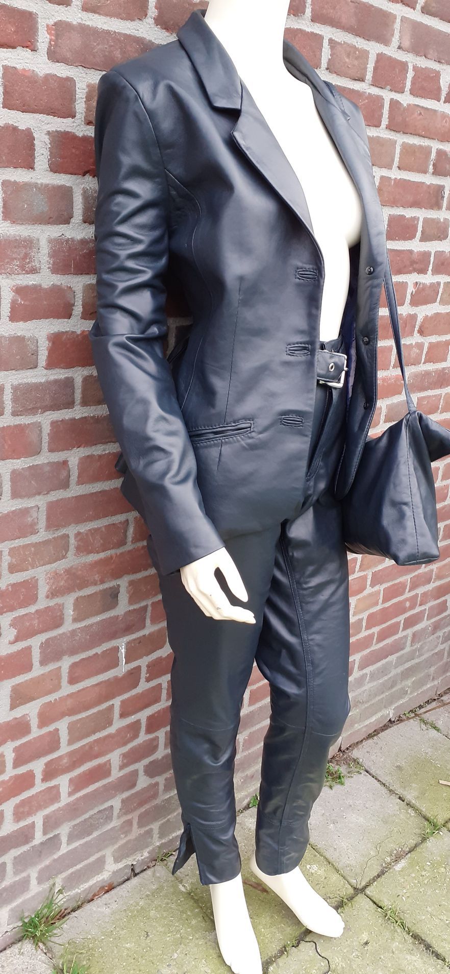Blauwe leren blazer
