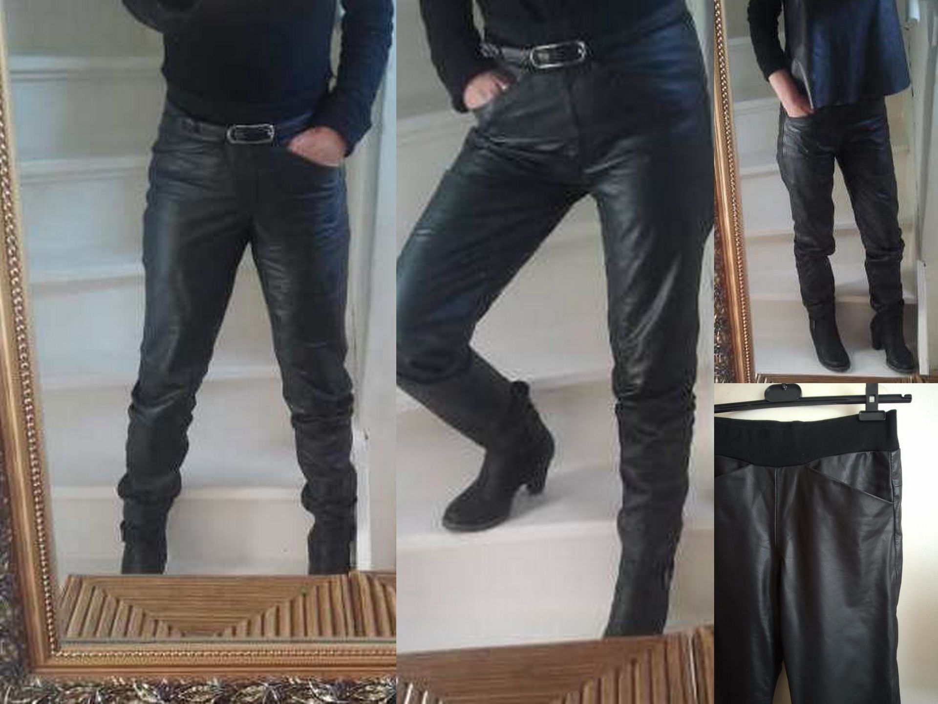 Zwarte kalfsleren broek