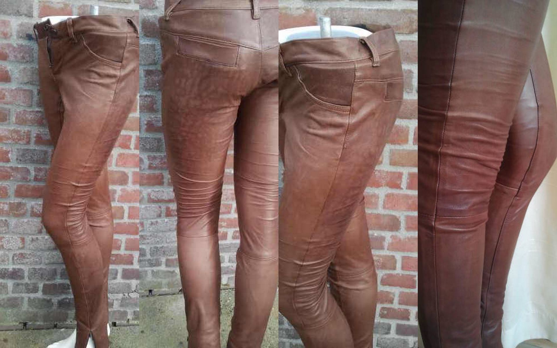 Bruine leren jeans model broek