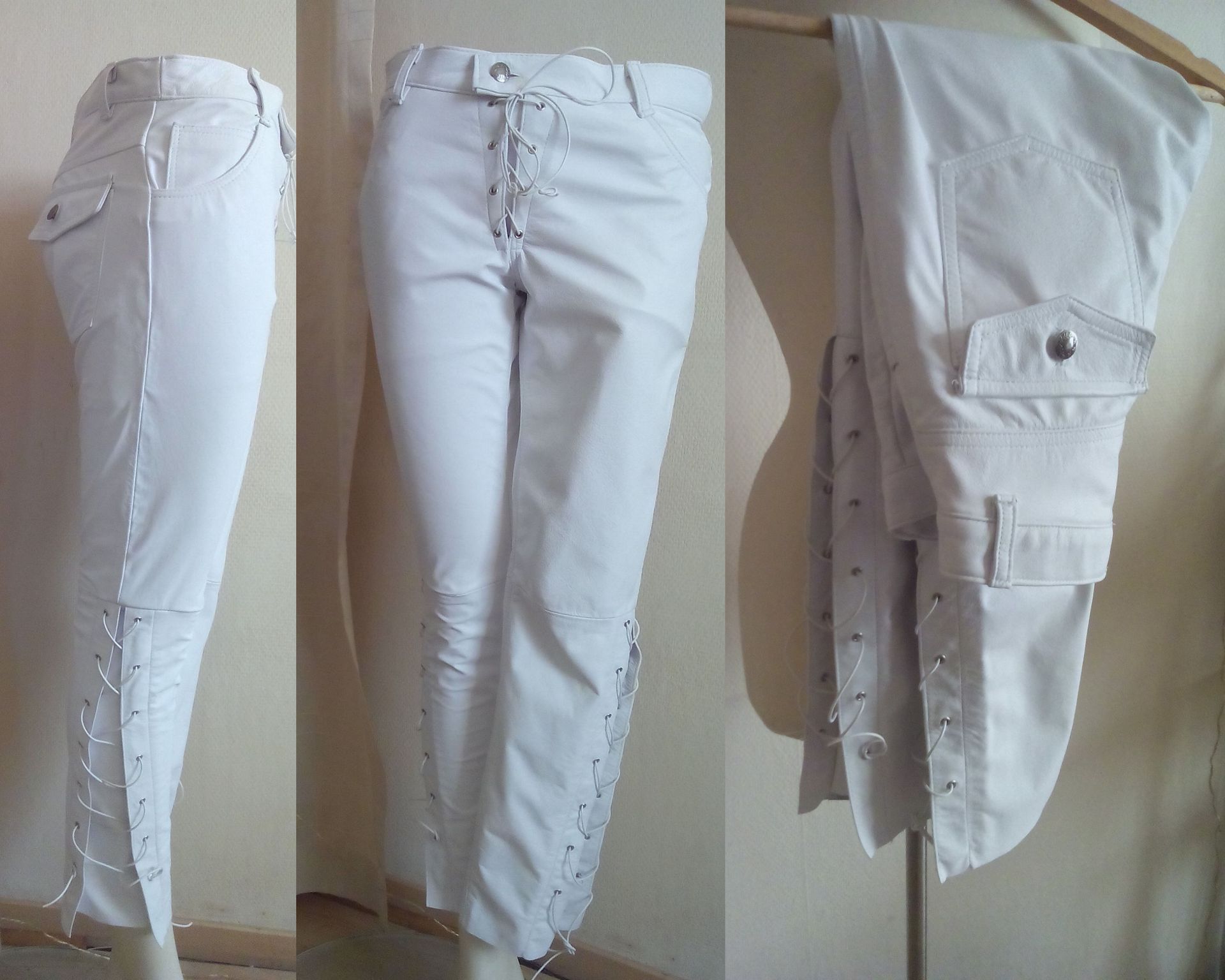 Witte leren veterbroek