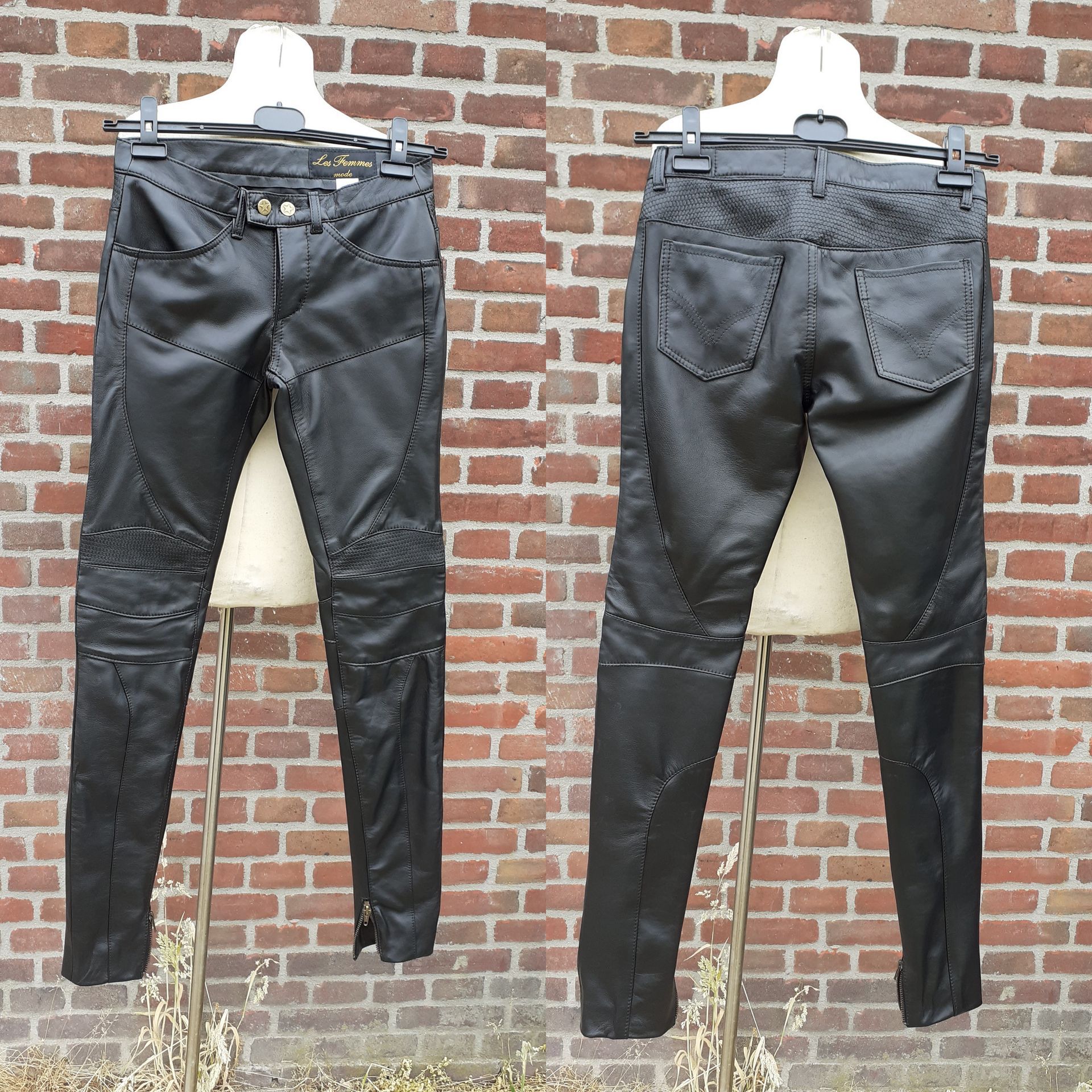 Zwarte stoere leren broek met deelvlakken