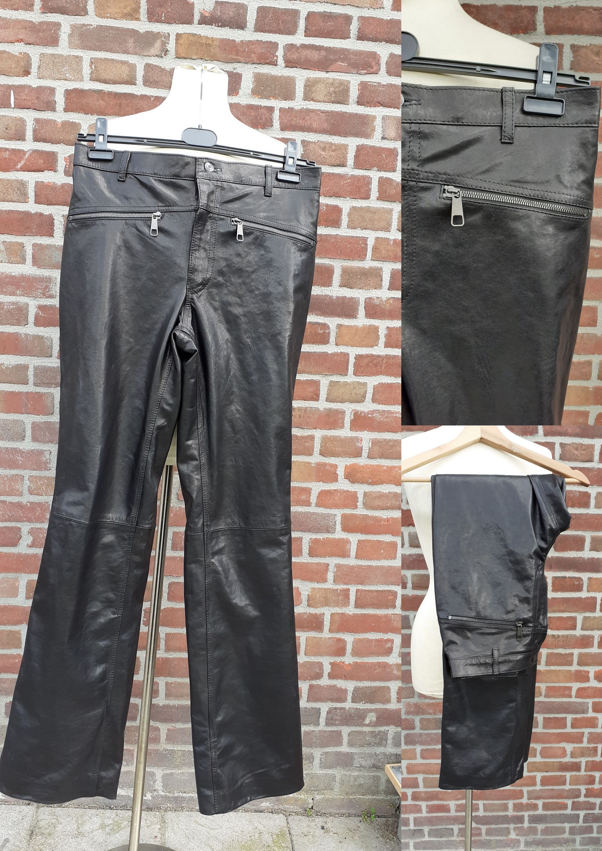 Zwarte flared leren broek, jeans model