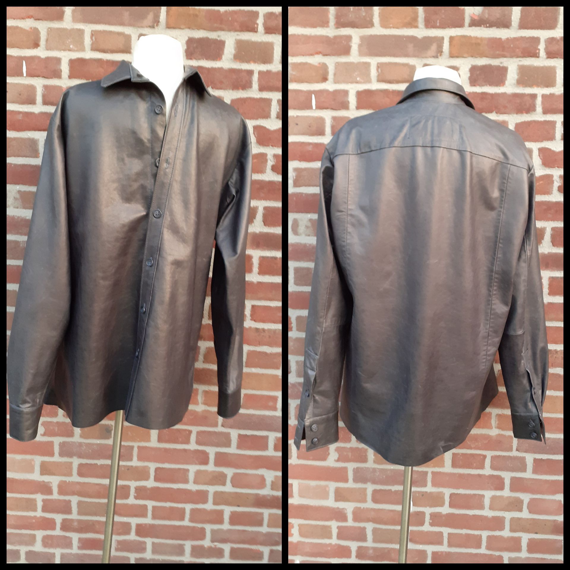 Zwarte leren heren blouse