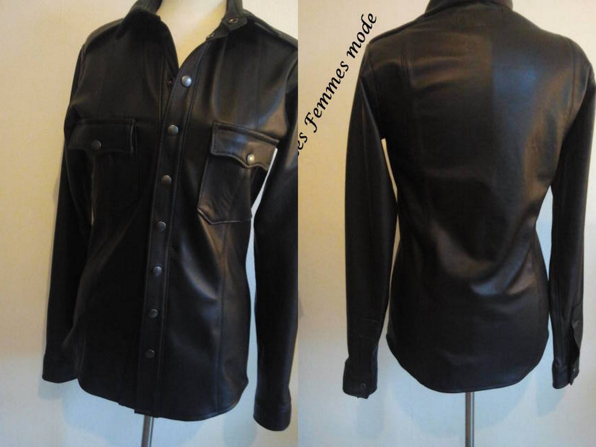 Zwarte leren dames blouse