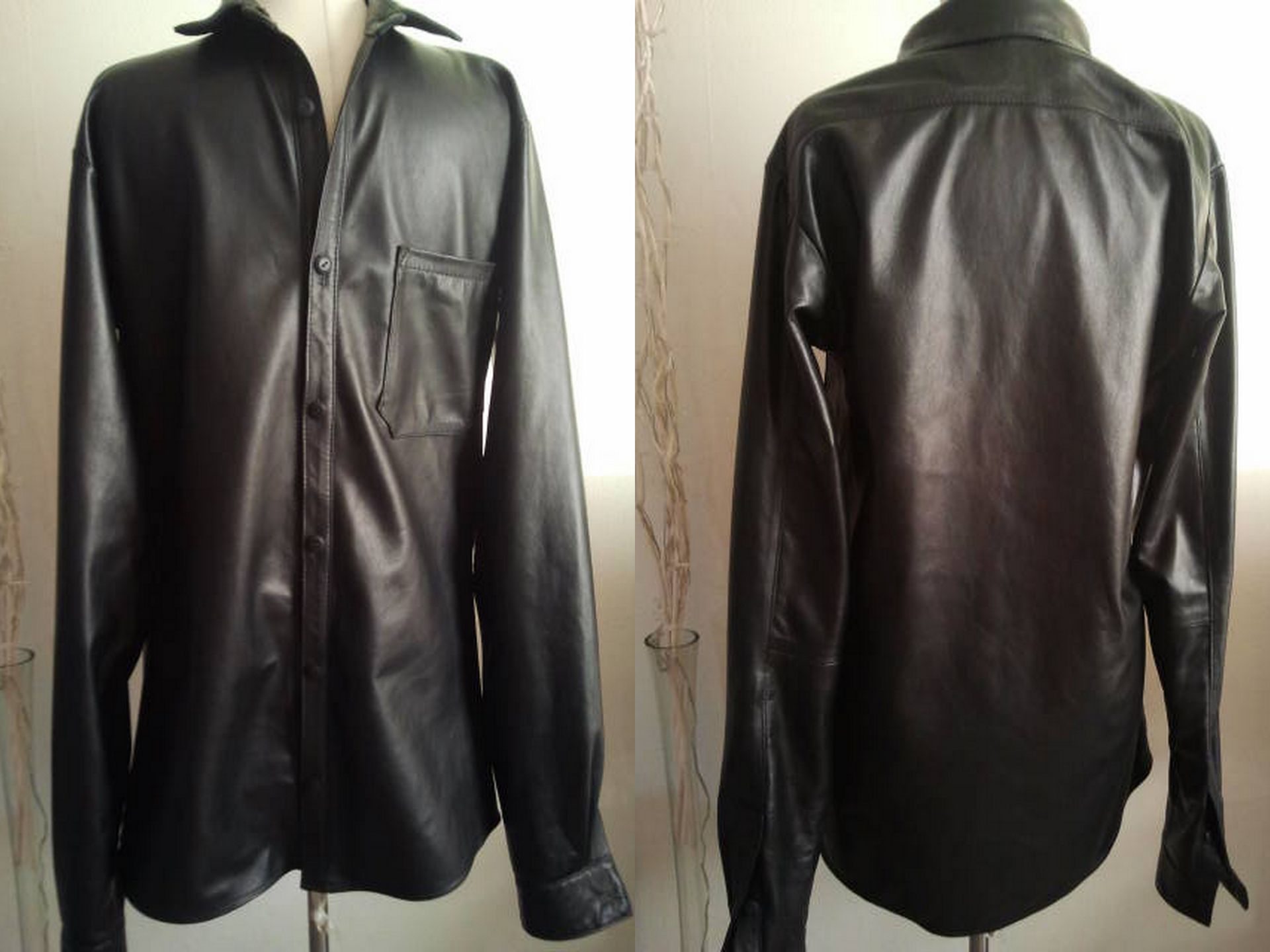 Zwarte leren heren blouse