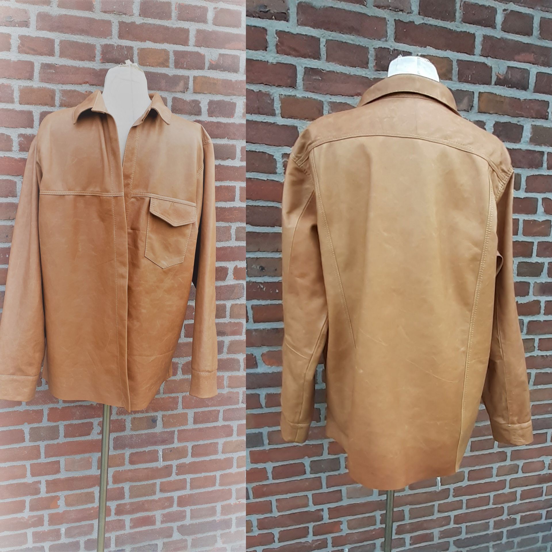 Leren heren blouse oker