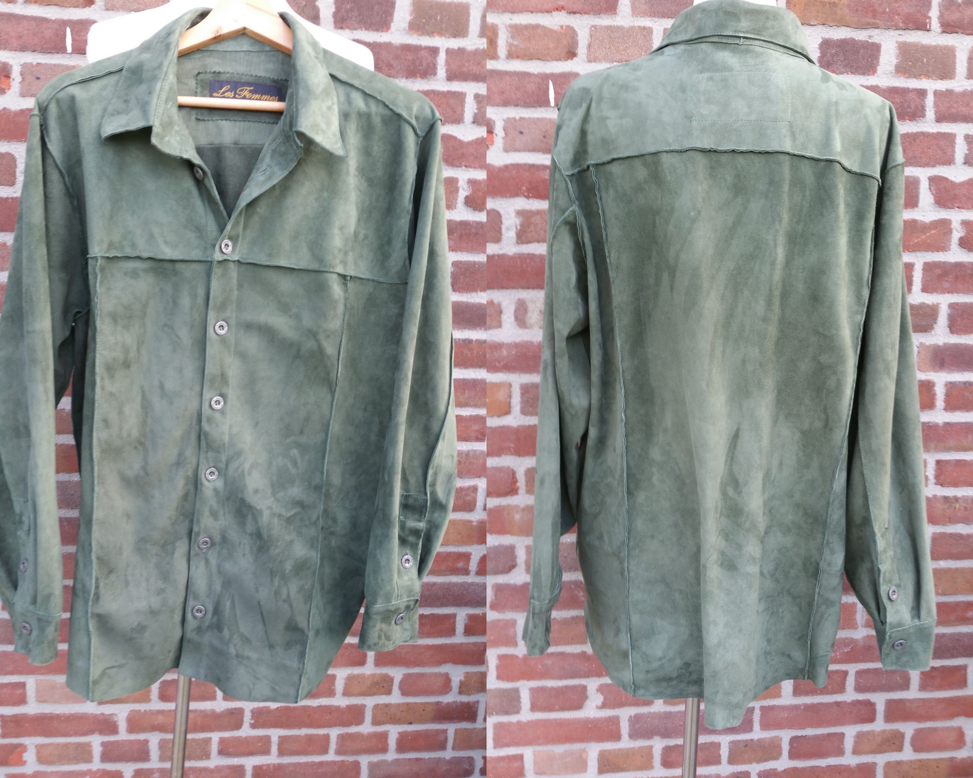 Groene suede leren heren blouse