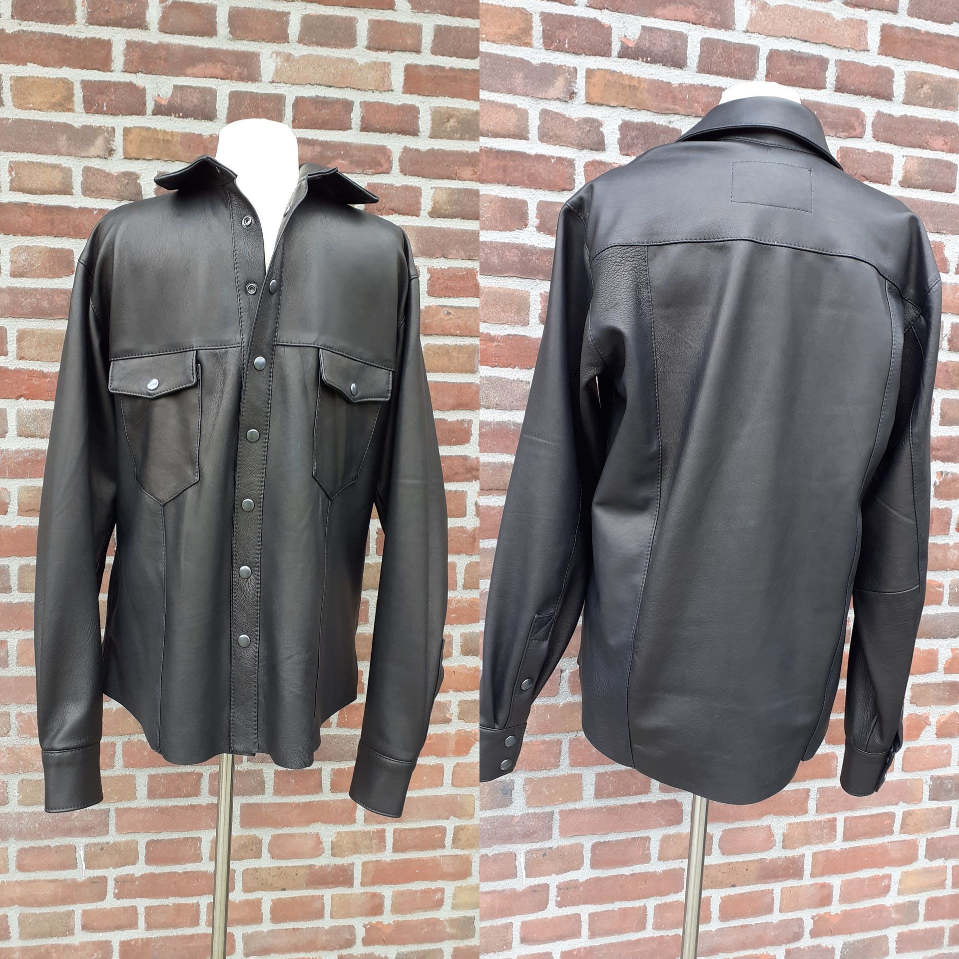 Zwarte leren heren blouse