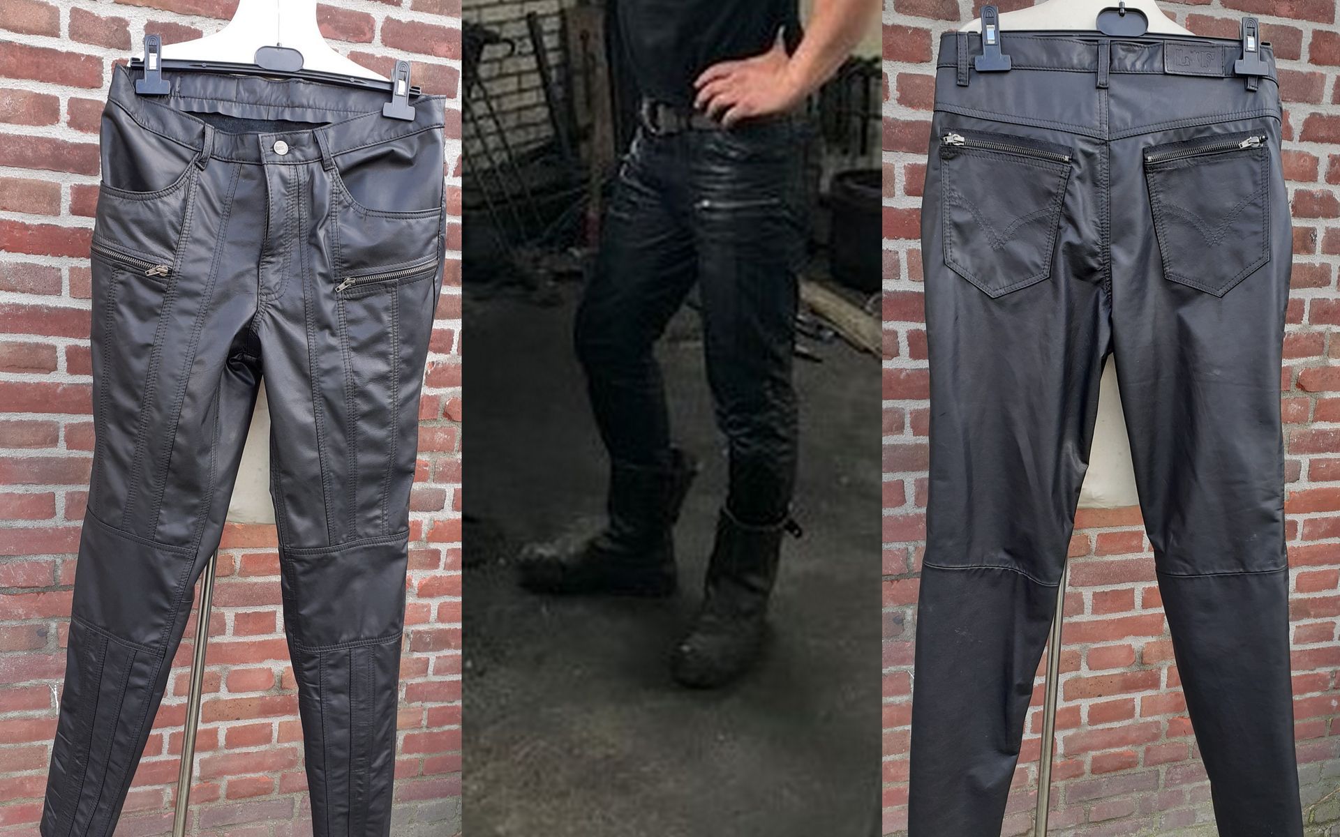 Stoere leren broek cargo model