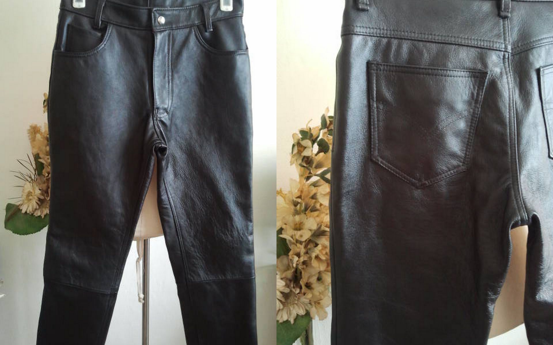 Stoere zwarte leren broek