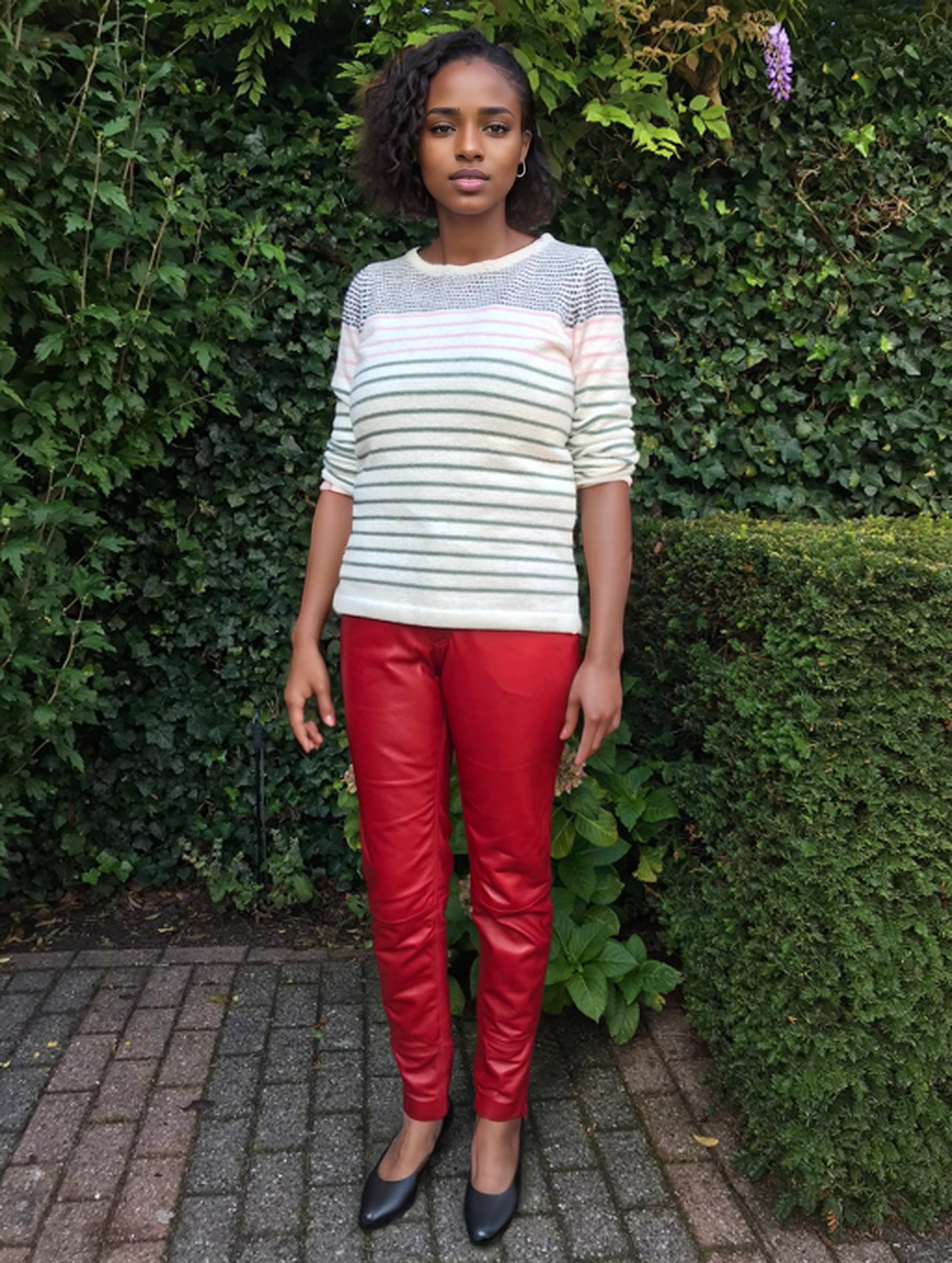 Leren broek in rood- jeans model
