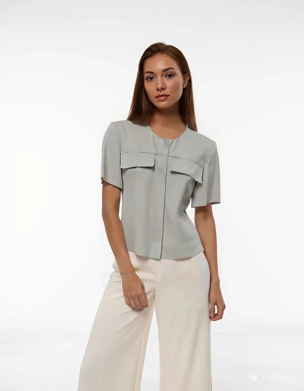 Beige leren blouse korte mouw