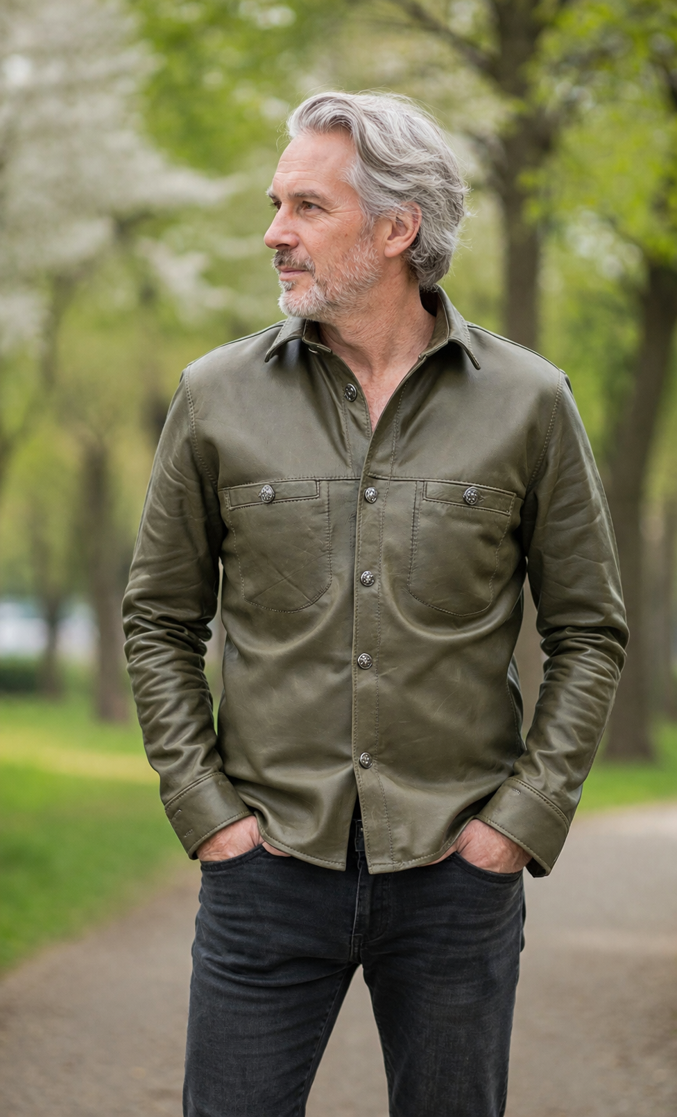 Groene leren blouse voor mannen
