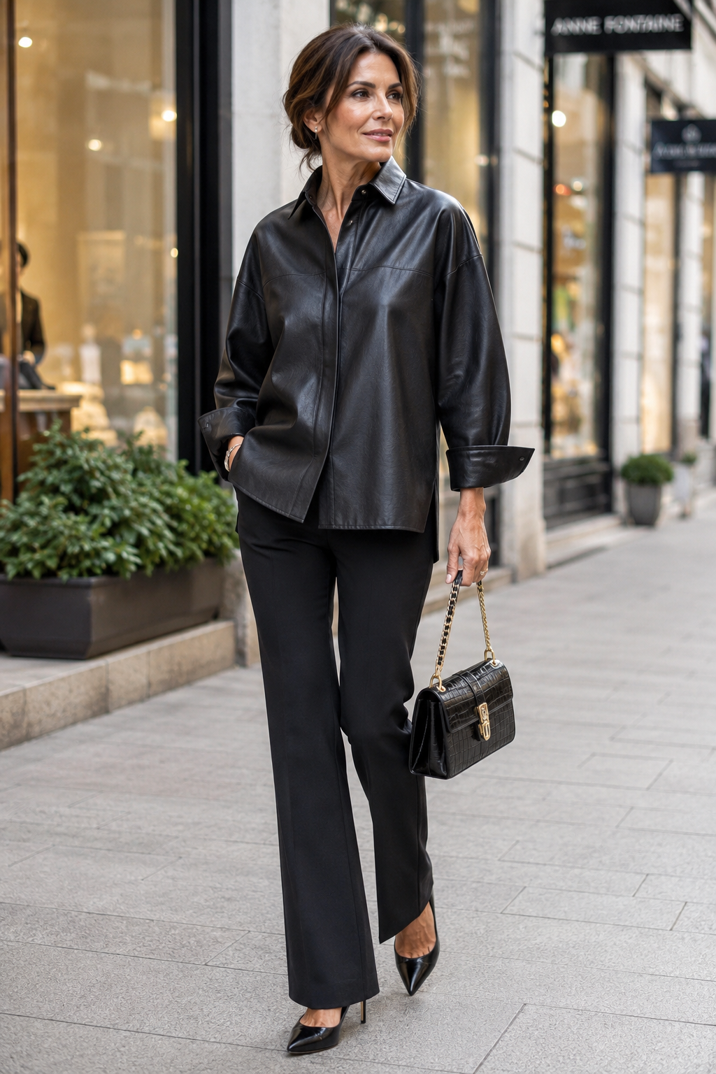 zwarte chique leren blouse