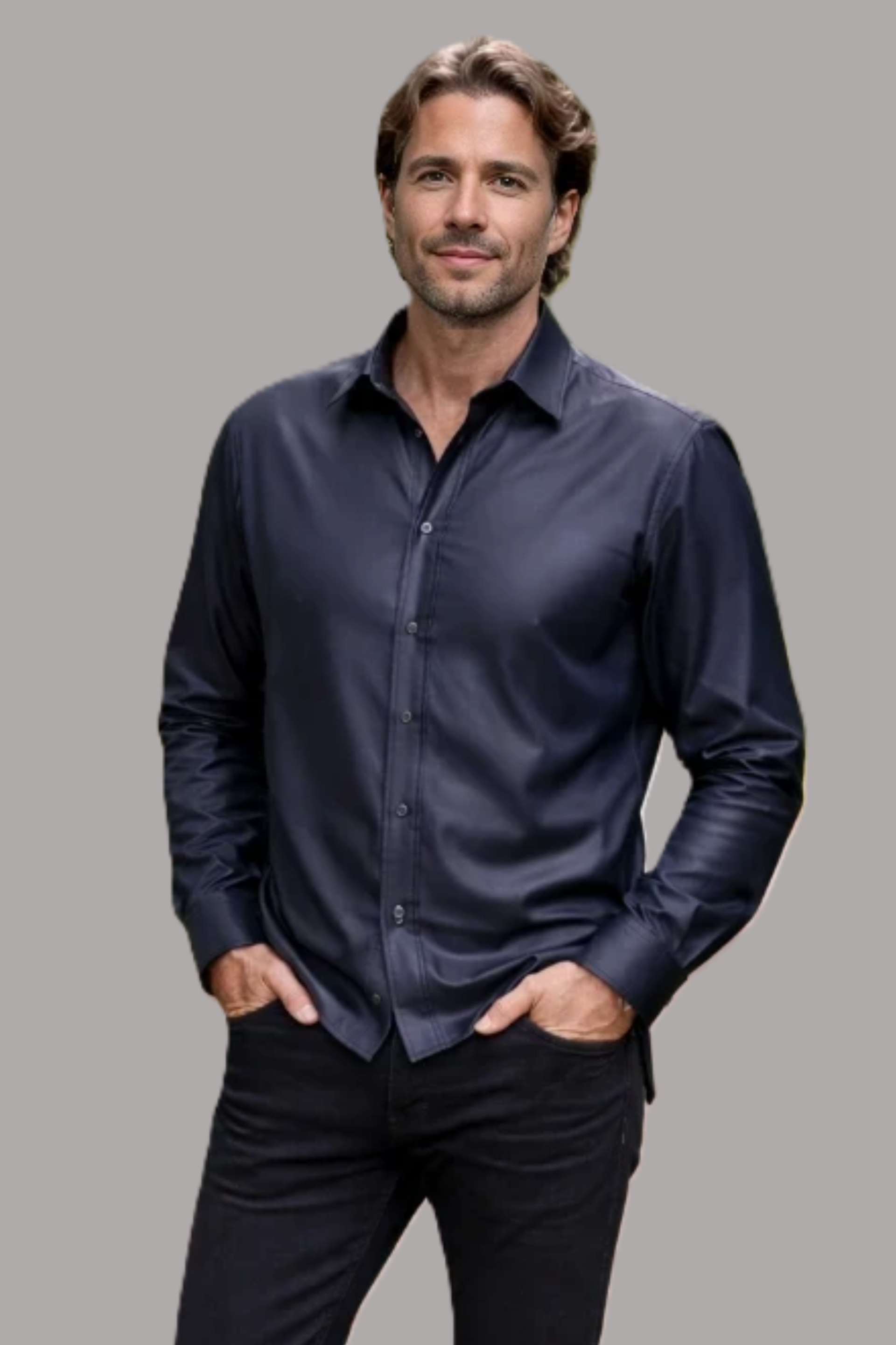 Blauwe leren heren blouse