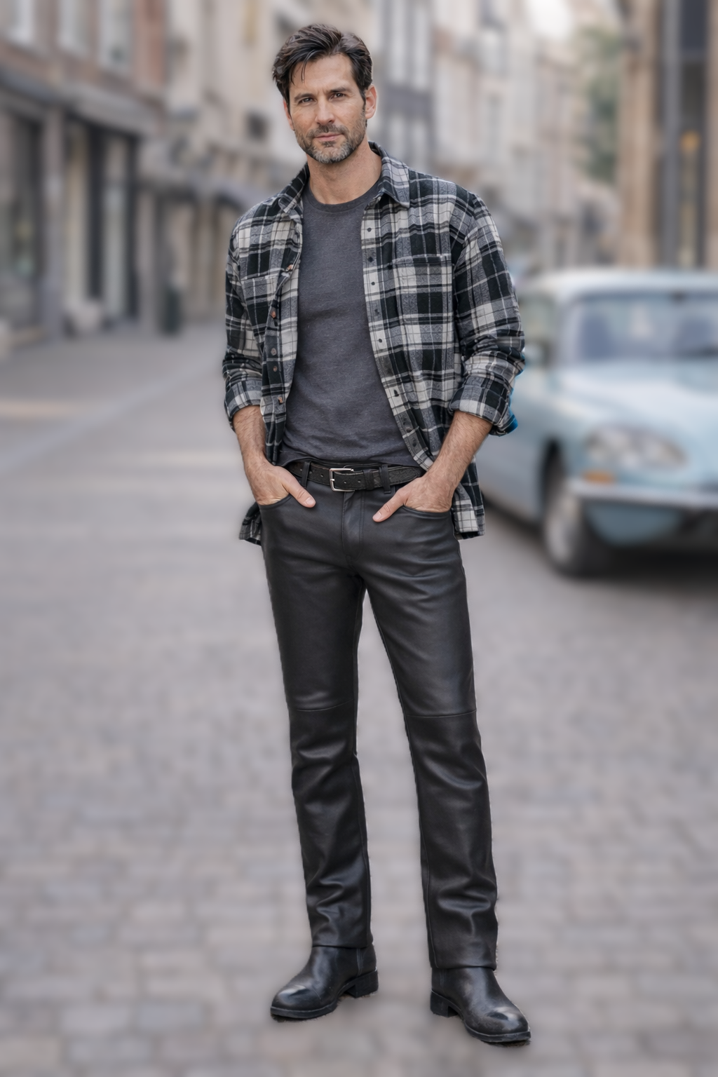 Zwarte leren broek/ mat leder