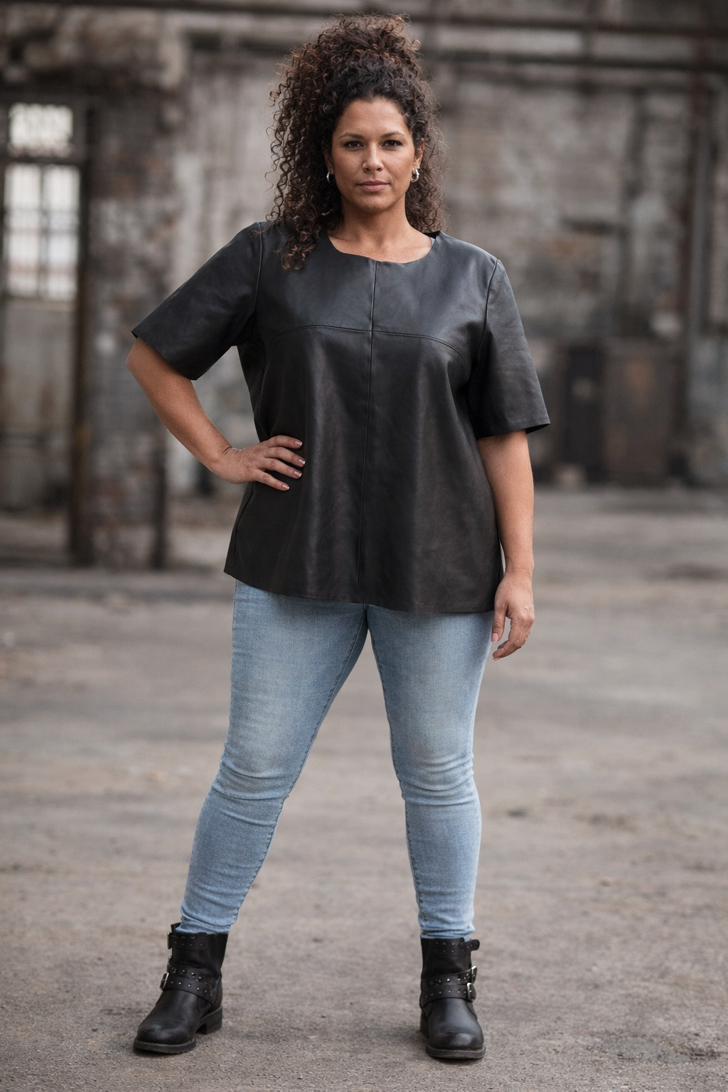 Zwarte leren shirt