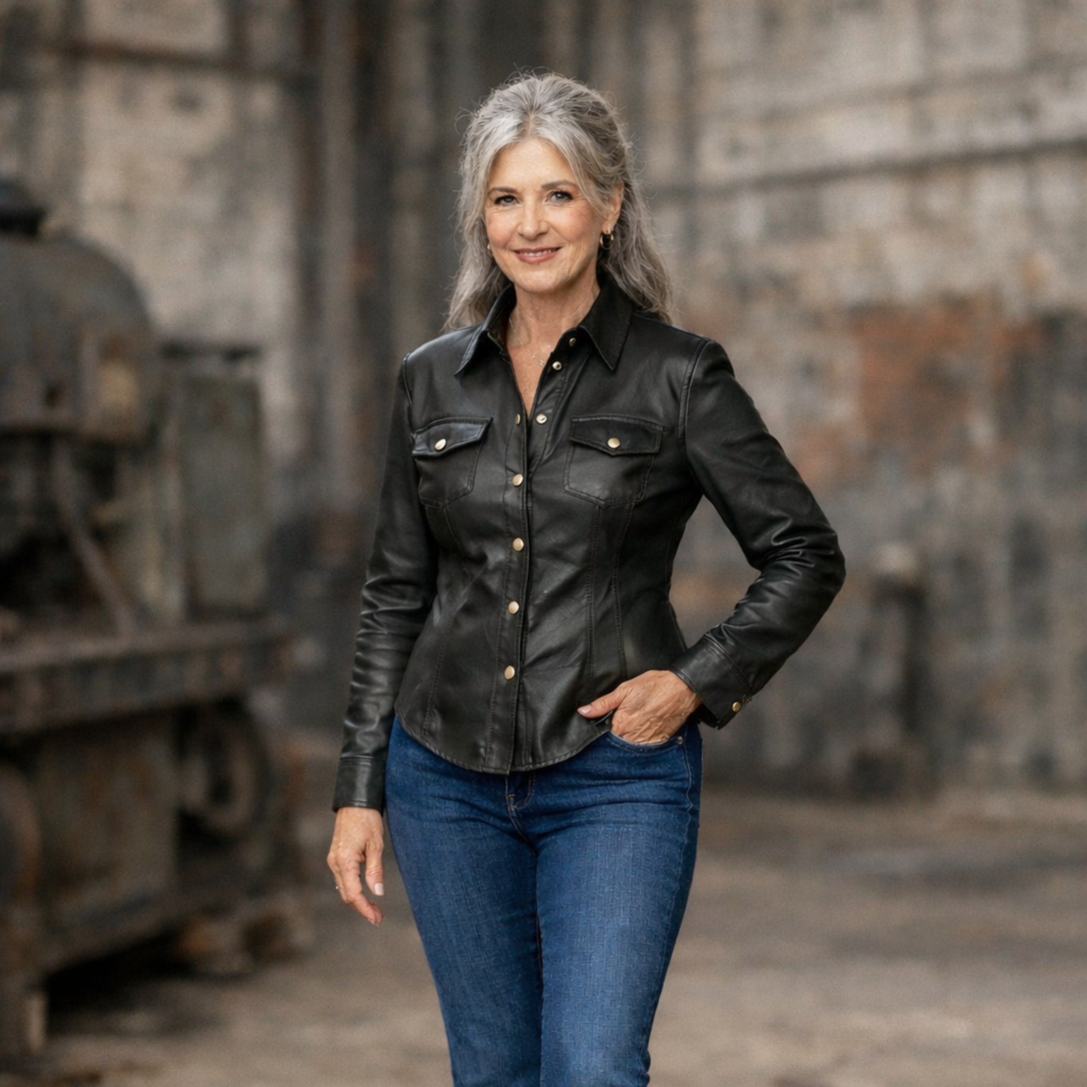 Zwarte leren jeans blouse