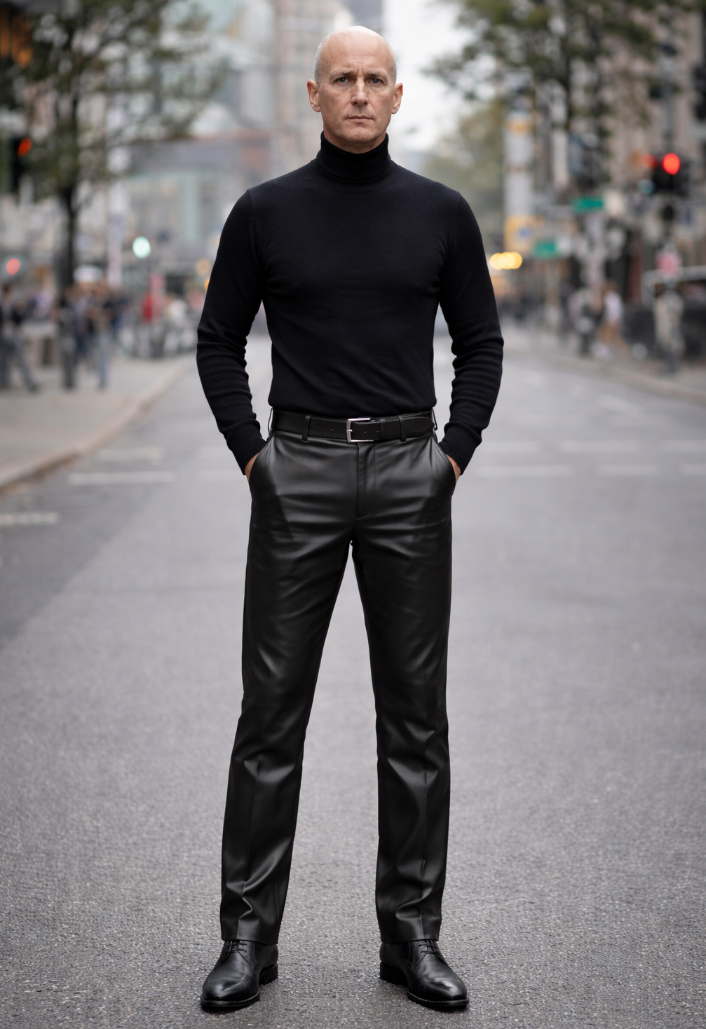 Zwarte leren broek/pantalon. met steekzakken Zwarte leren pantalon met steekzakken.