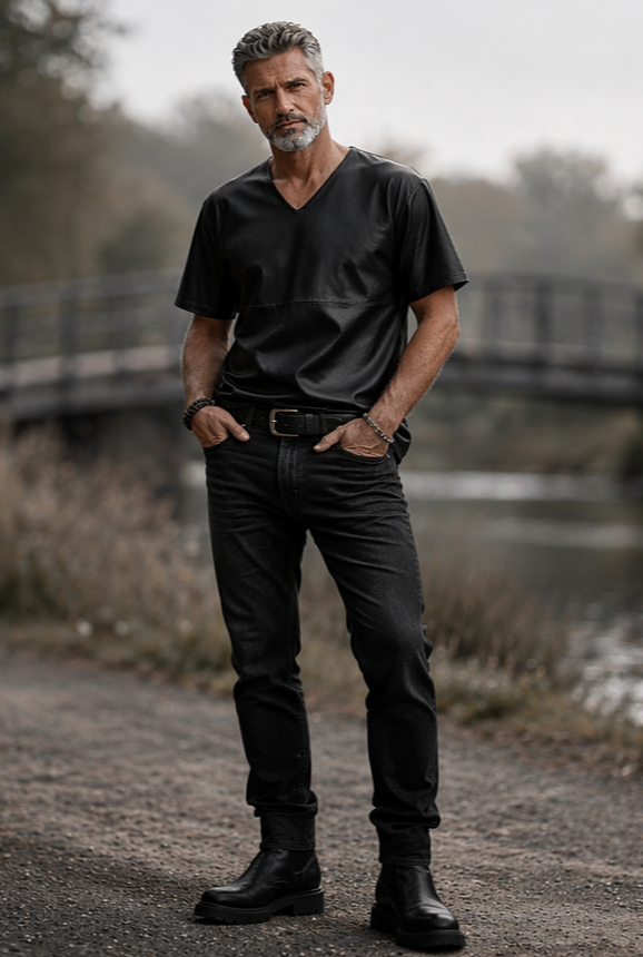Leren heren T-shirt