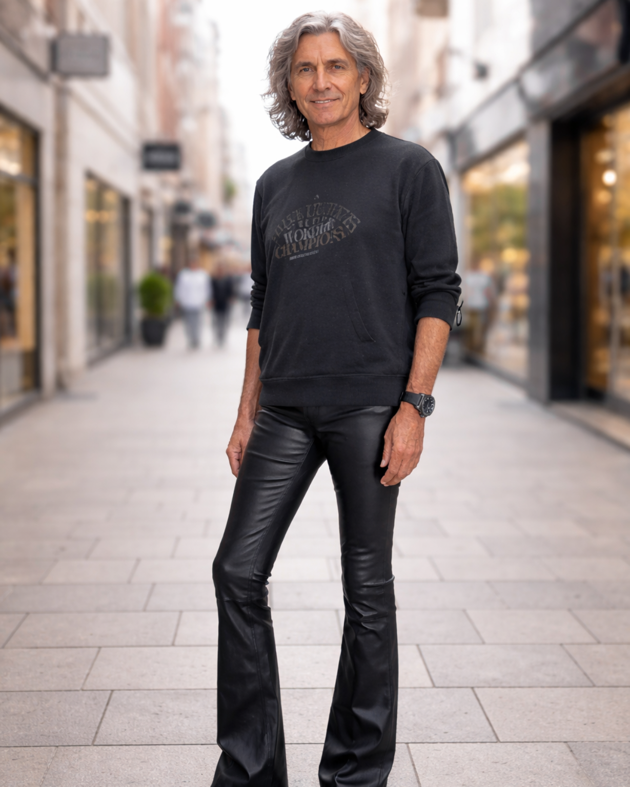 Zwarte leren flared stretch broek