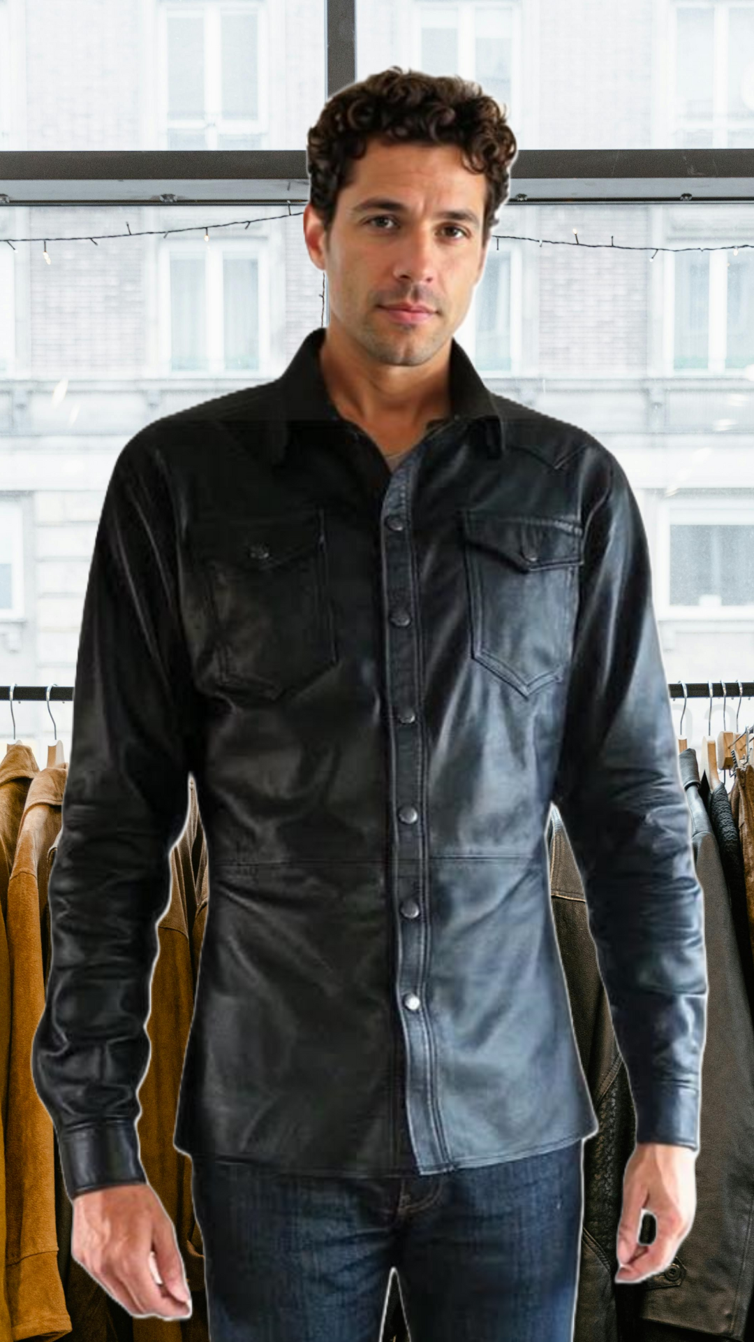 Zwarte leren blouse