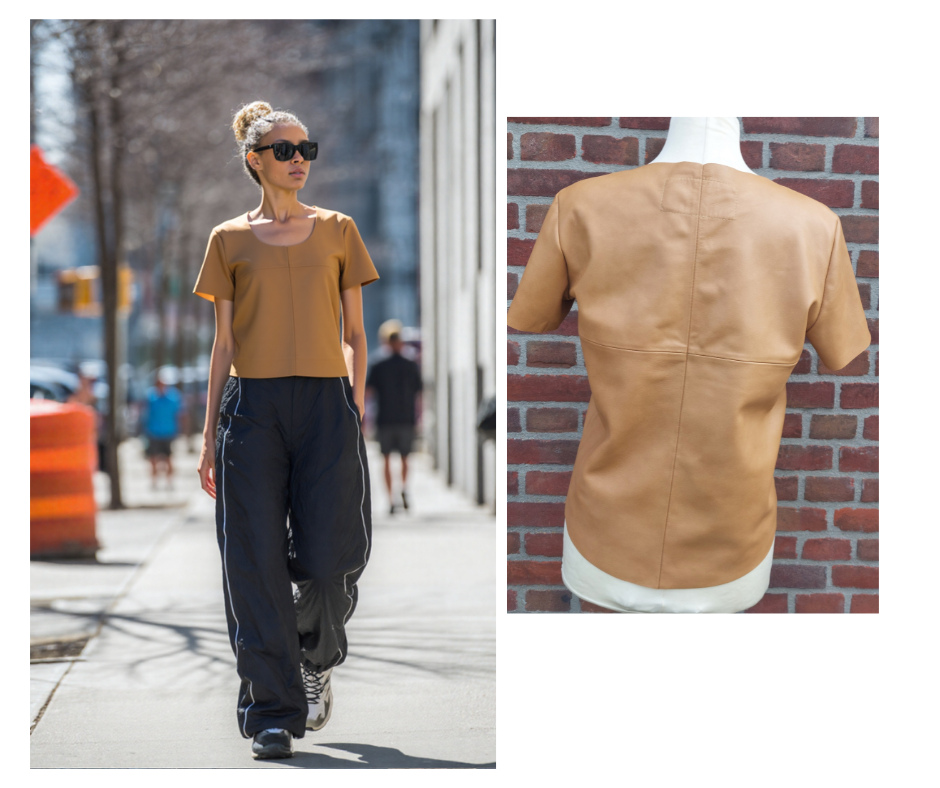 Camel kleur leren T-shirt