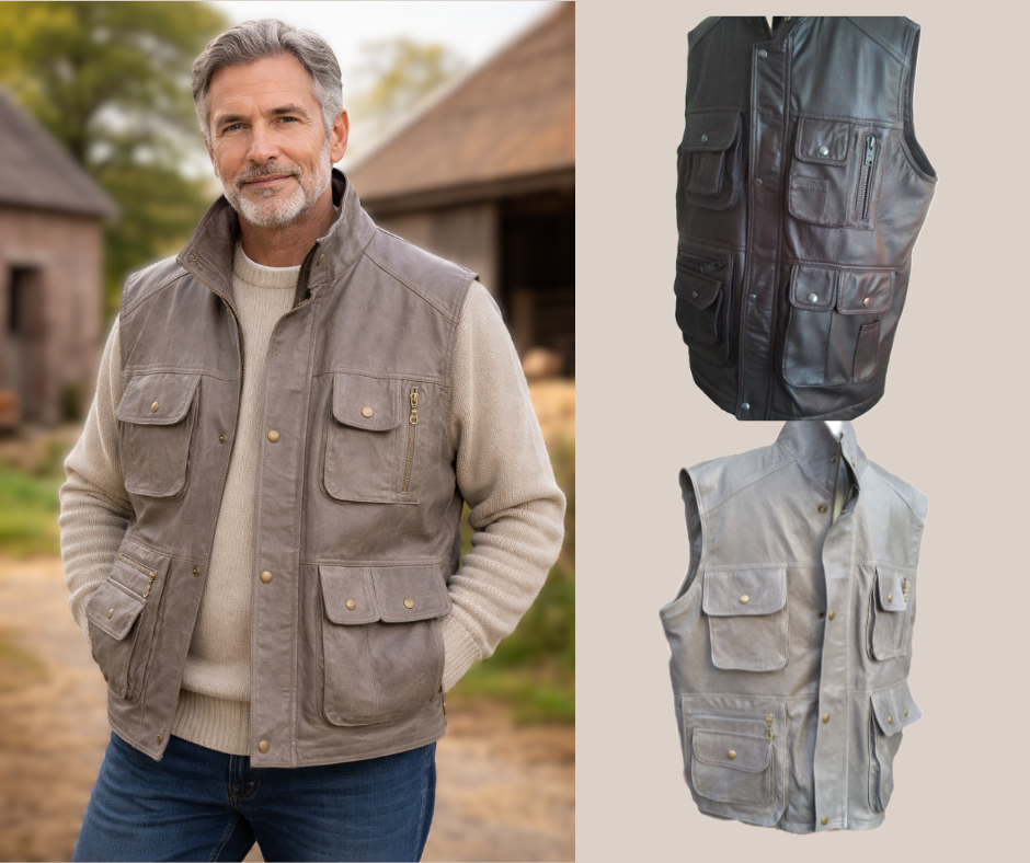 Leren bodywarmer met diverse zakken
