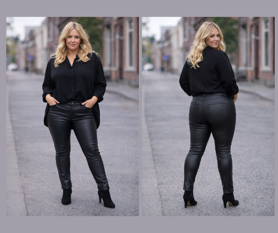 Leren stretch broek, plus size