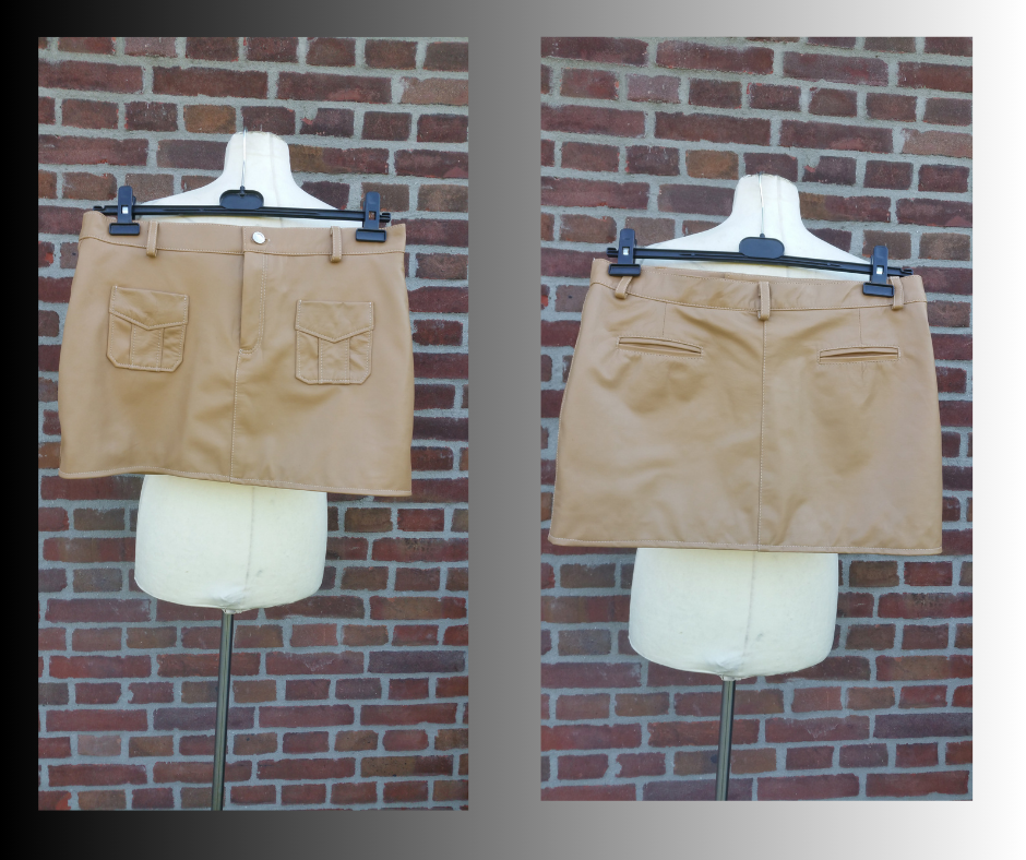 Beige leren heuprok met zakken