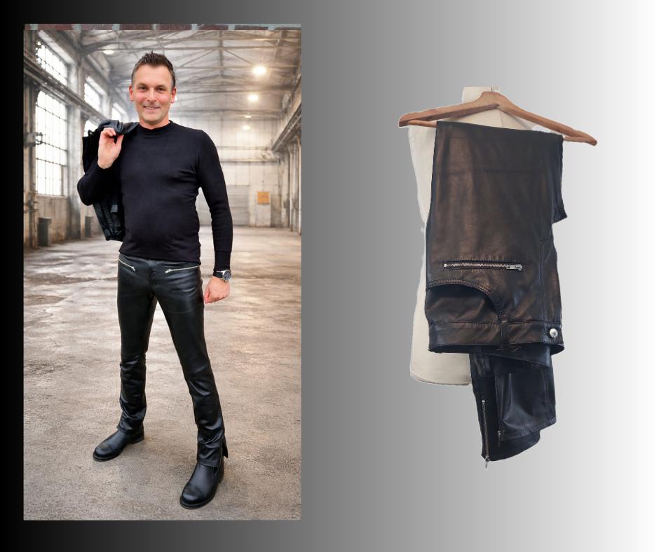 Leren broek met enkel ritsen