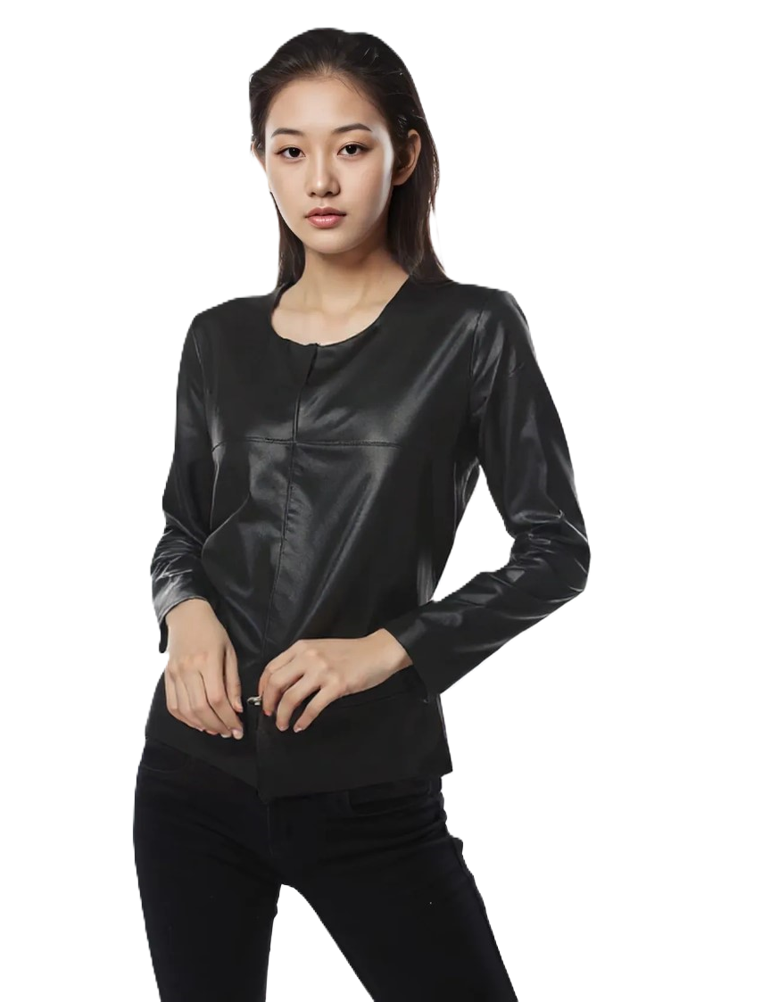 Leren shirt in zwart met lange mouwen