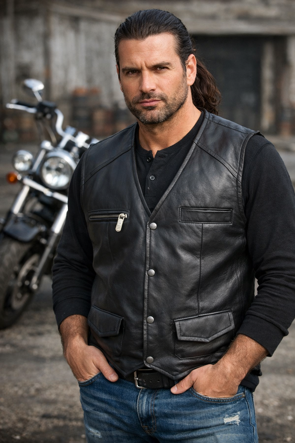Leren bikers gilet