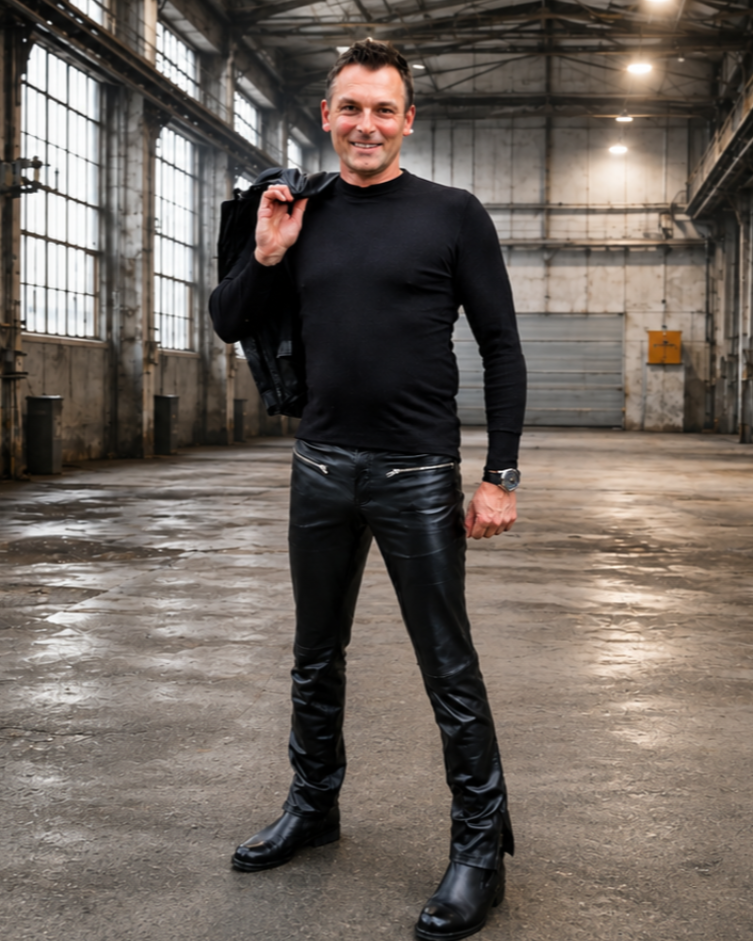 Stoere leren broek
