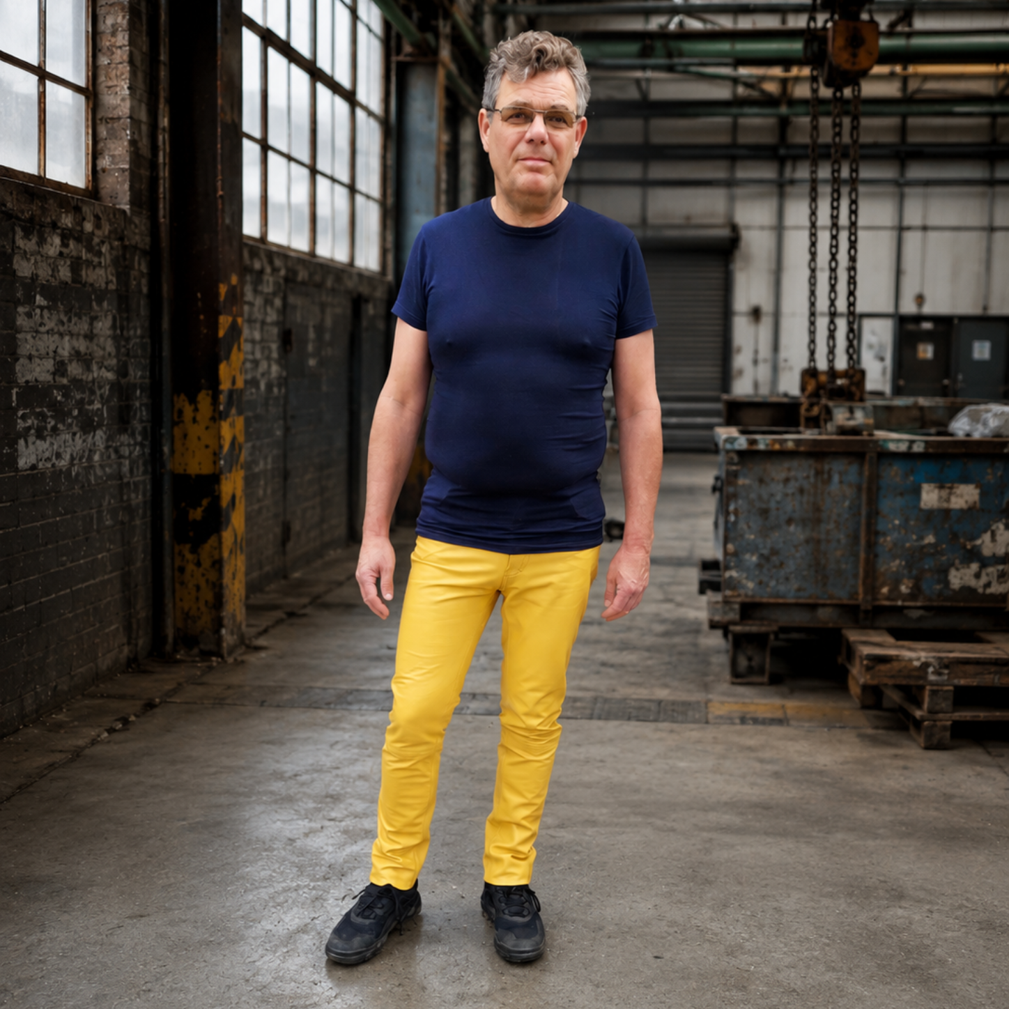Gele leren jeans broek