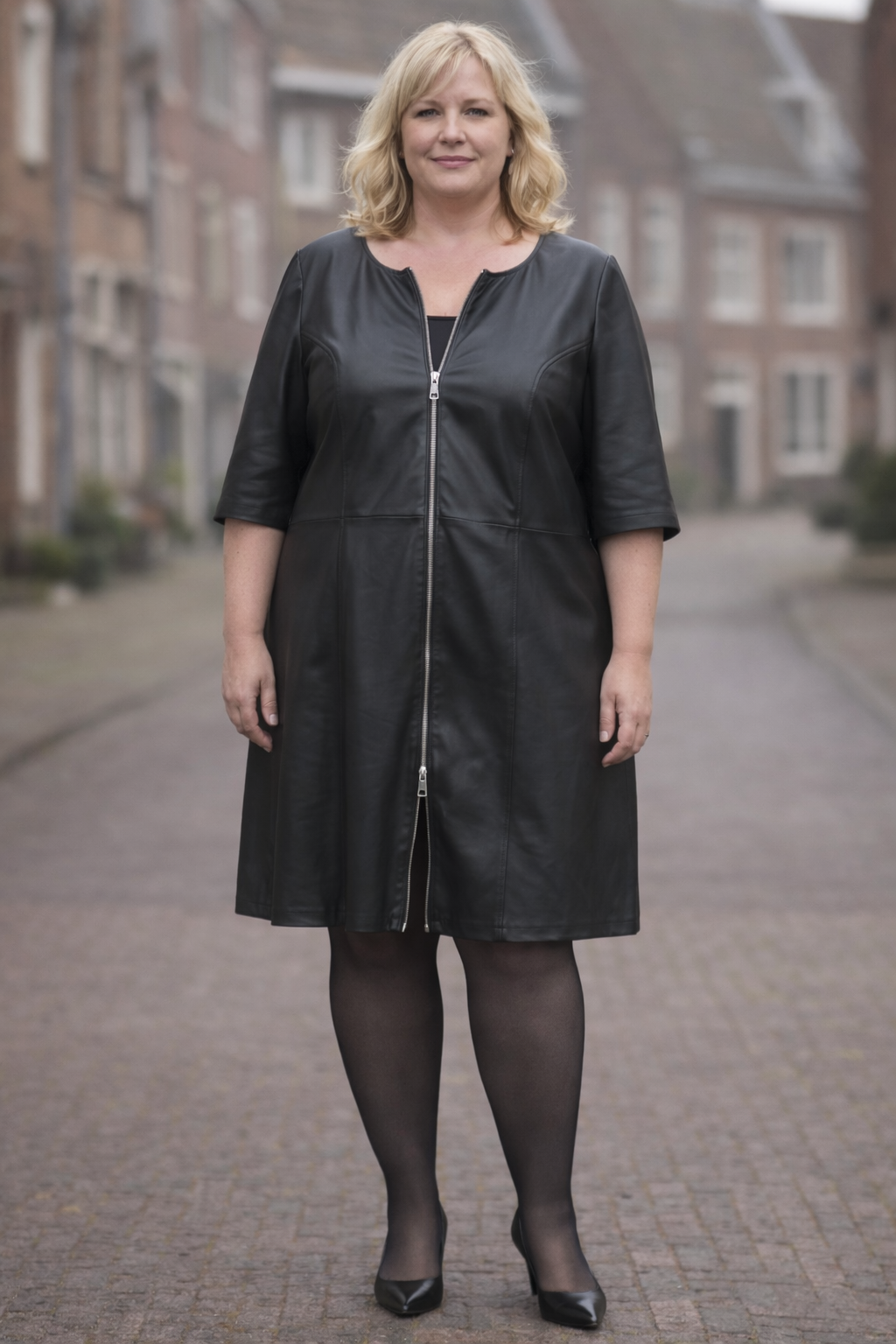 Zwarte leren A-lijn jurk