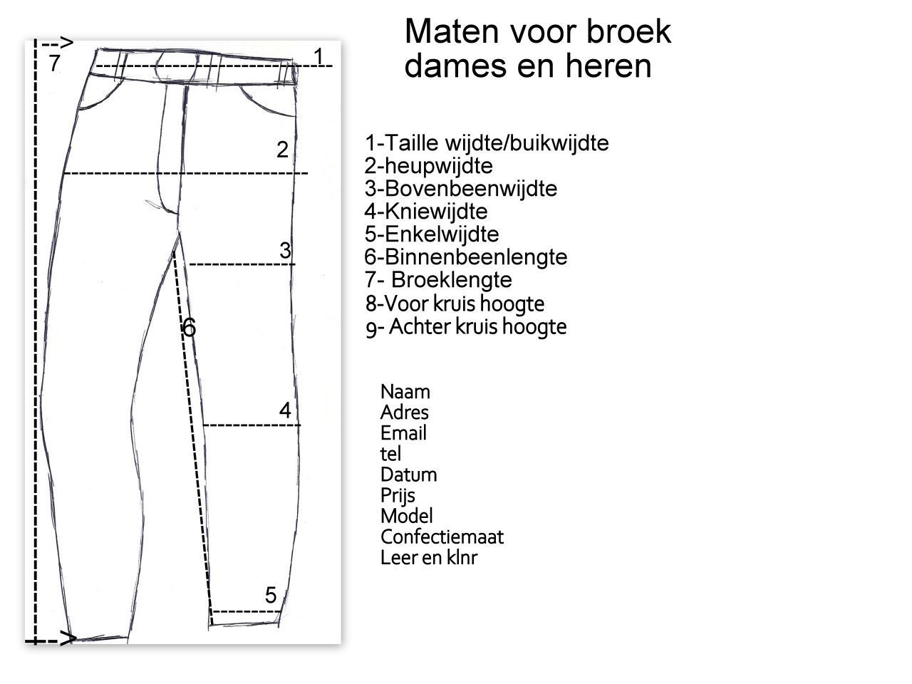 Maattabel broek